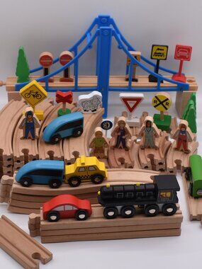 Lot of over 50 TRACK LOT Curves Ramps Straights Ascending Wooden Railway Trains